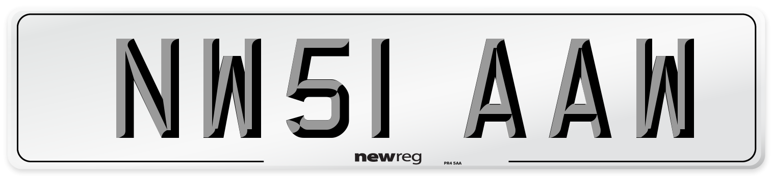 NW51 AAW Number Plate from New Reg